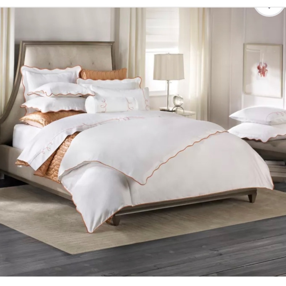 Barbara Barry Peaceful Piquet King Duvet White with Poppy Edging Brand New
